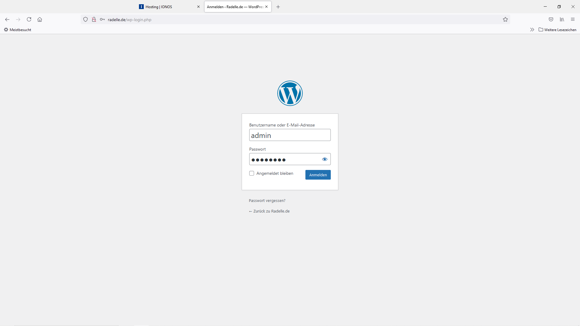 WordPress Admin Anmeldung
