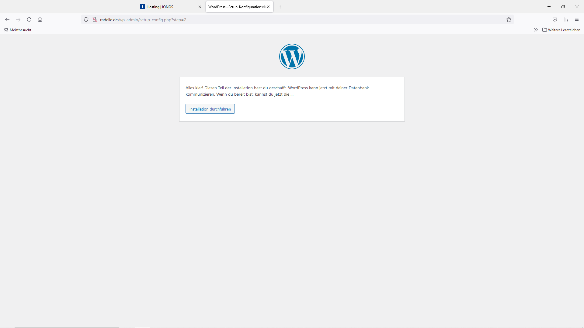 WordPress hat die Eingaben validiert und kann beginnen