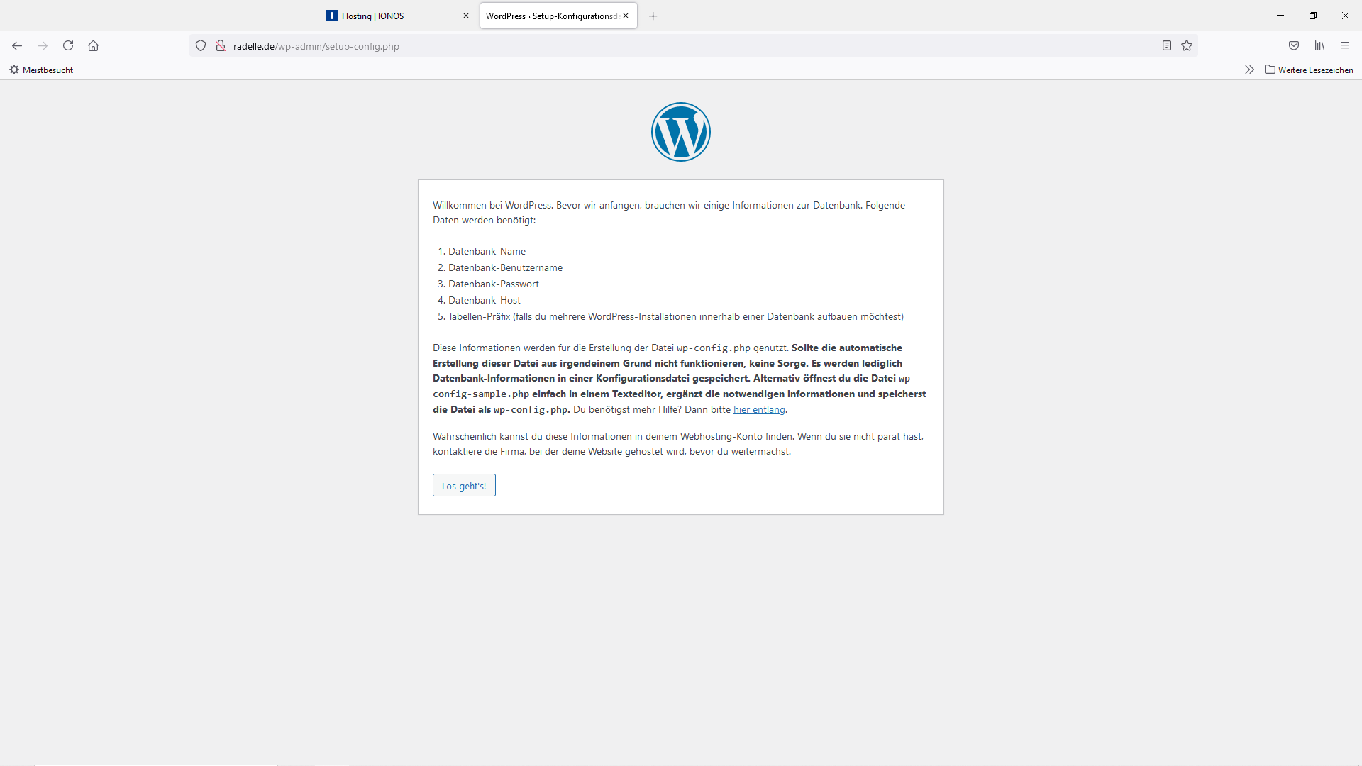 WordPress Setup beginnt